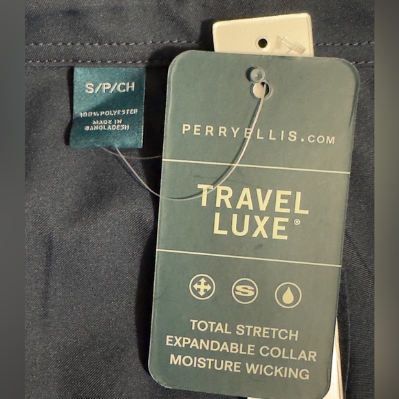 Perry Ellis Blue Travel Luxe Total Stretch Untucked Slim Fit Wicking Shi… - Picture 8 of 8